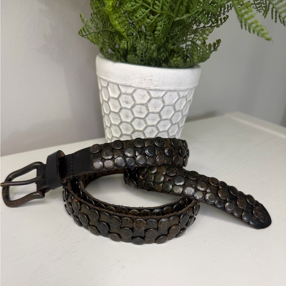 Cowboysbelt Skinny Studded Vintage Brown Leather Rocker Western Studded Belt 43” - Picture 2 of 5